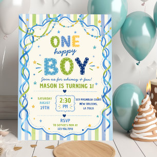 Invitation Rayures Un Garçon Heureux Anniversaire Coloré