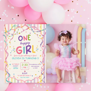 Invitation Rayures Une Fille Heureuse Anniversaire Coloré