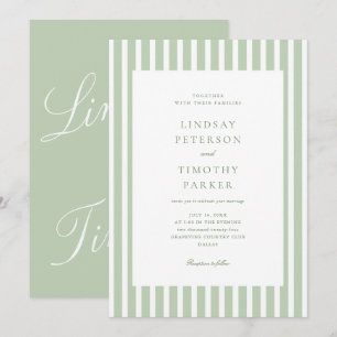 Invitation Rayures Vert Sauge Été Mariage Classique