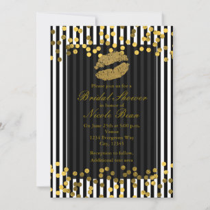 Invitation Rayures verticales noires et blanches Kiss Gold Li