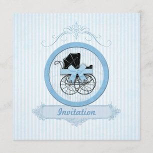Invitation Rayures vintages minables de baby shower bleu