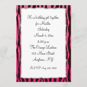 Invitation Rayures Zèbre Rose Noir