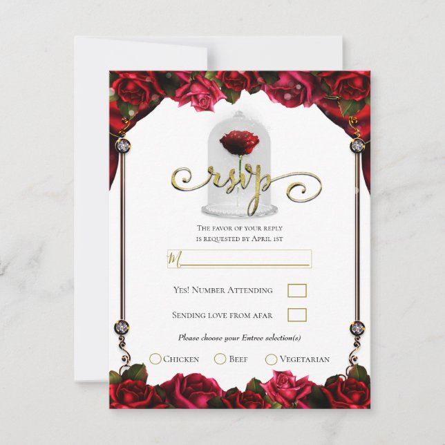 Invitation Réaction RSVP du Parti Blanc Rouge Or Rose magique (Devant)