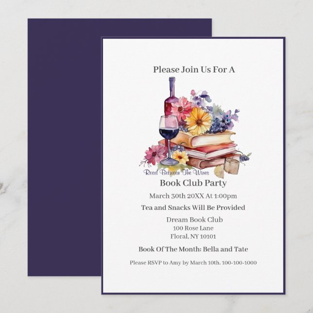 Invitation Read Between Wines, Book Club (Devant / Derrière)