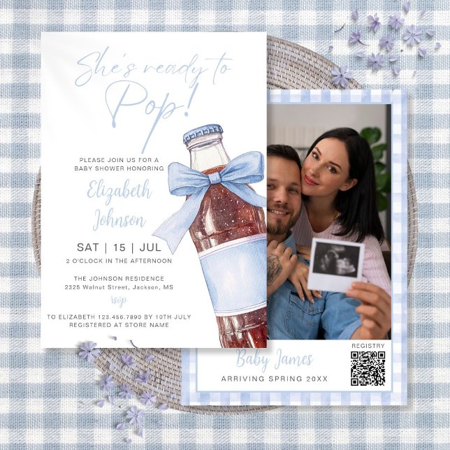 Invitation Ready To Pop Blue Soda Bottle Baby Shower Photo (Ready To Pop Blue Soda Bottle Baby Shower Photo Invitation)