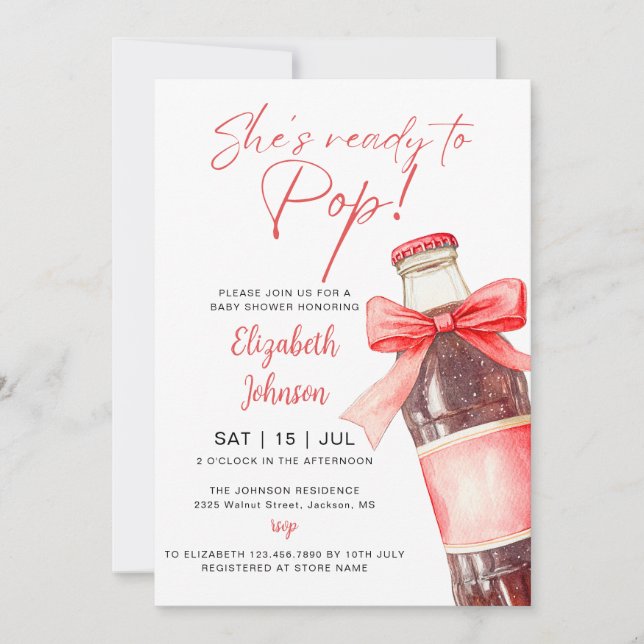 Invitation Ready To Pop Soda Bottle Red Bow Baby Shower (Devant)