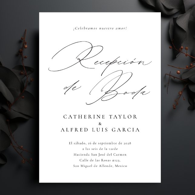 Invitation Recepción de boda Espagnol Script noir (Créateur téléchargé)