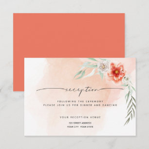 Invitation Réception   Aquarelle Coral Splash and Flowers