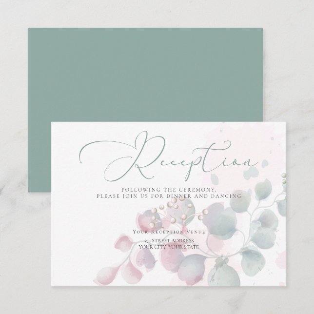 Invitation RÉCEPTION | Aquarelle tendance Eucalyptus Foliage (Devant / Derrière)