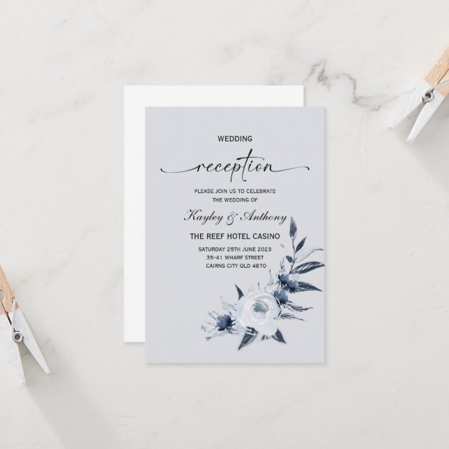 Invitation Réception Argent et Royal Bleu (Devant/Arrière en situation)