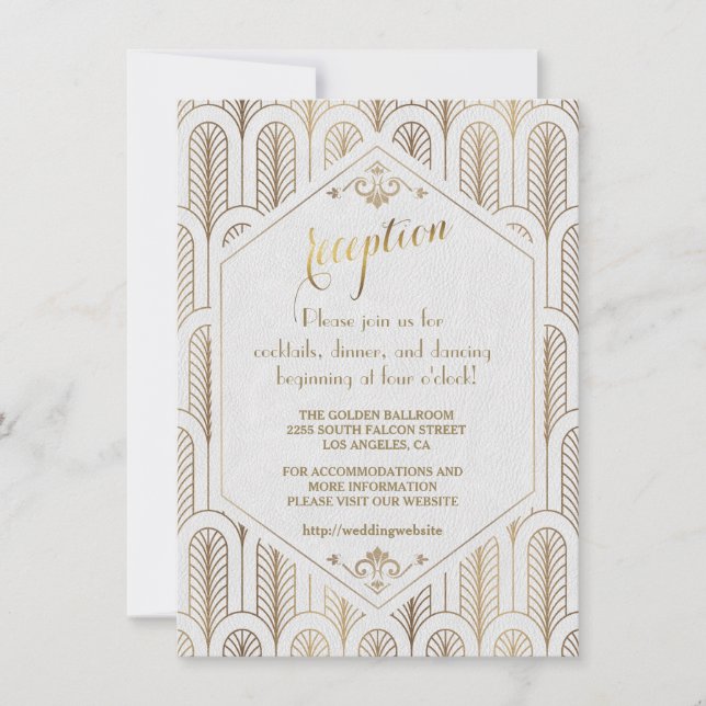 Invitation Réception Art Déco Blanc Or Gatsby le Magnifique (Devant)
