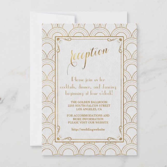 Invitation Réception Art Déco Or Grande Gatsby Blanche (Devant)
