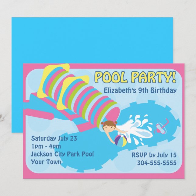 Invitation Réception au bord de la piscine de glissière d'eau (Devant / Derrière)