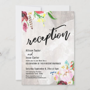 Invitation Réception Bois Rustique Floral Boho Coeur