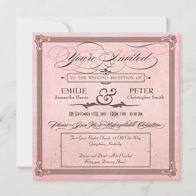Invitation Réception Brown et rose poster vintage uniquement (Devant)