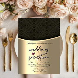 Invitation Réception Chic Black Damask Gold Wedding