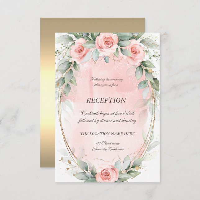 Invitation Réception Chic Rose Roses Gold Frame (Devant / Derrière)