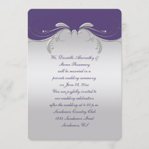 Invitation Réception D'Argent Orné D'Orné De Purple Dusté Uni