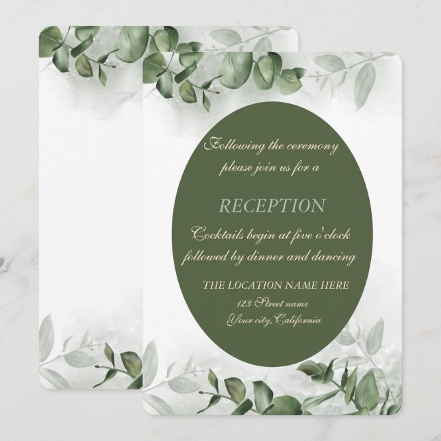 Invitation Réception de Bohème aquarelle Eucalyptus Verdure   (Devant / Derrière)