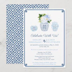 Invitation Réception De Jar De Gingembre Mariage Bleu Et Blan