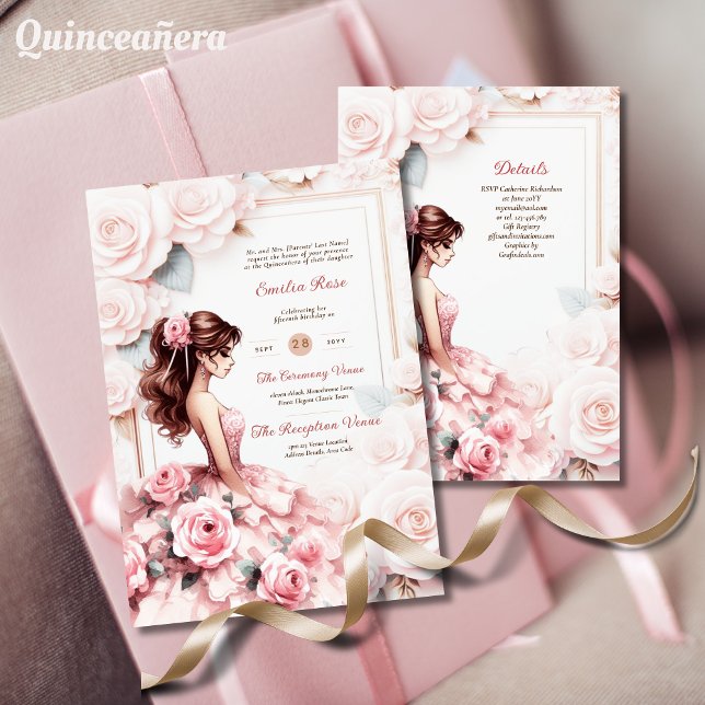 Invitation Réception de la cérémonie de la Quinceanera rose v (Créateur téléchargé)