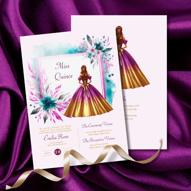 Invitation Réception de la cérémonie de la Quinceanera Turquo (Créateur téléchargé)