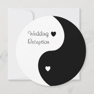 Invitation Réception de mariage à cœurs Yin Yang noirs et bla
