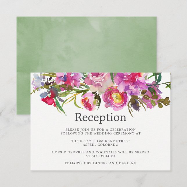 Invitation Réception de mariage à l'aquarelle de pivoines ros (Devant / Derrière)