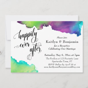 Invitation Réception de mariage à l'aquarelle multicolore uni