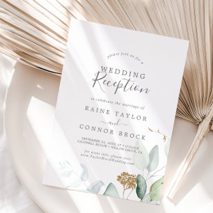 Invitation Réception de mariage Airy Greenery et Gold Leaf