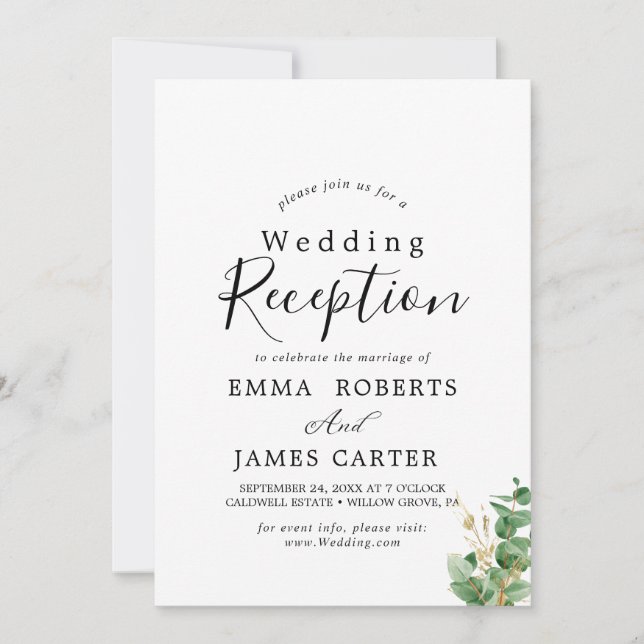 Invitation Réception de mariage Airy Greenery & Gold Leaf (Devant)