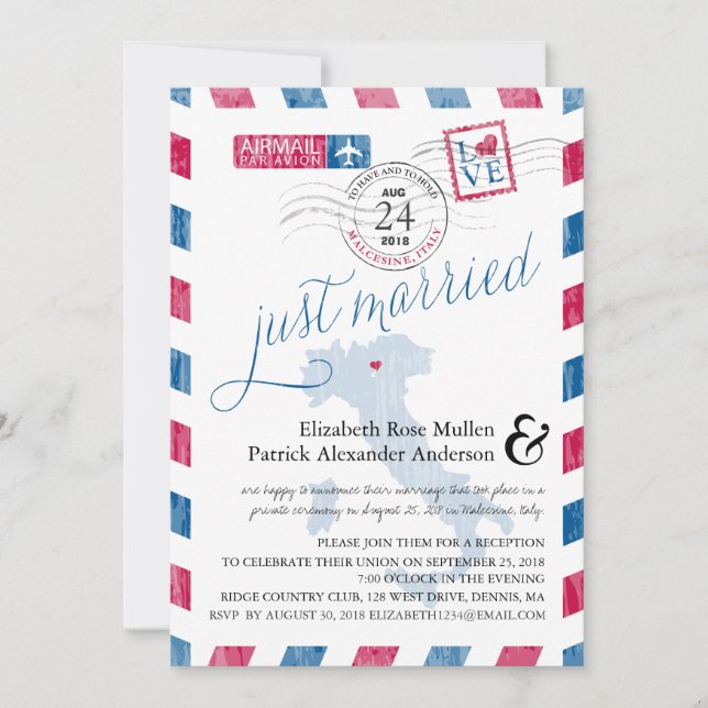 Invitation Réception de mariage après la poste aérienne Malce (Devant)