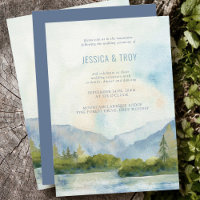 Réception de mariage aquarelle au lac de montagne 