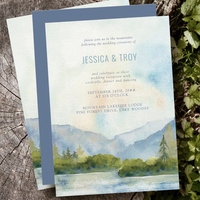 Invitation Réception de mariage aquarelle au lac de montagne  (Créateur téléchargé)