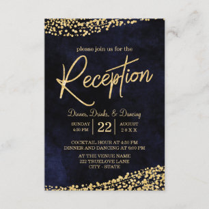 Invitation Réception de mariage aquarelle bleu marine et or