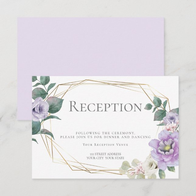 Invitation Réception de mariage | Aquarelle Lavande Florale (Devant / Derrière)