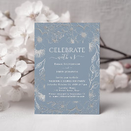 Invitation Réception de mariage argent bleu poussiéreux
