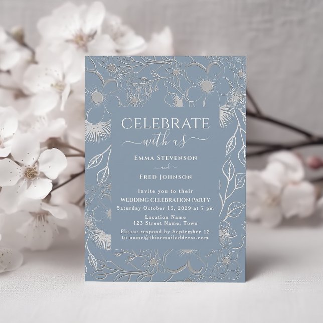 Invitation Réception de mariage argent bleu poussiéreux (Créateur téléchargé)