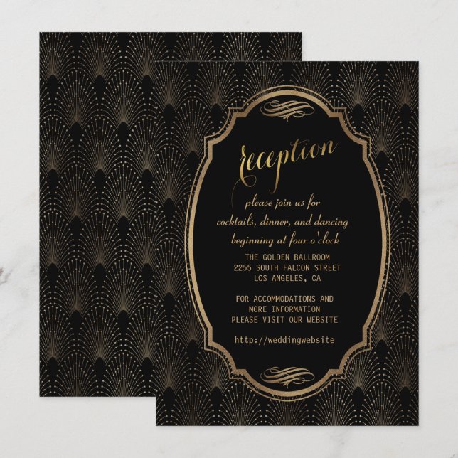 Invitation Réception de mariage Art Déco charmant de Gatsby l (Devant / Derrière)
