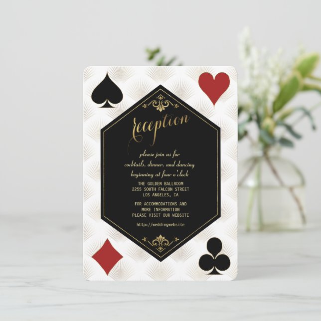 Invitation Réception de mariage Art déco du casino Gatsby dor (Debout devant)