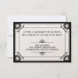 Invitation Réception de mariage Art déco noir de l'ère du Jaz