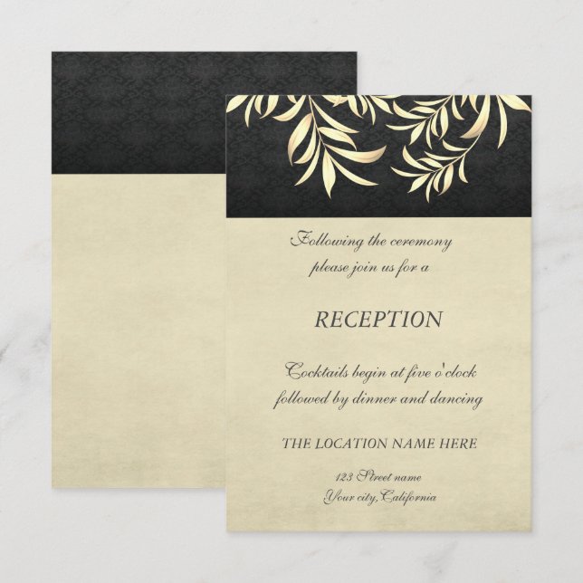 Invitation Réception de mariage aux feuilles d'or fausses élé (Devant / Derrière)