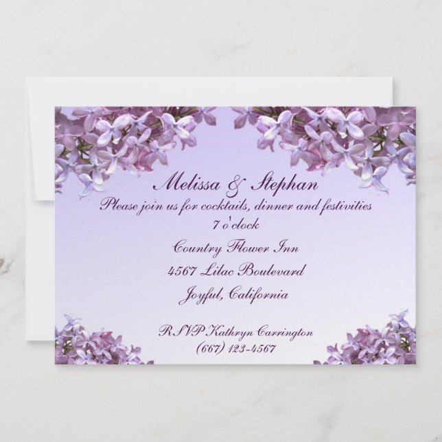 Invitation Réception de mariage aux fleurs de lilas (Devant)