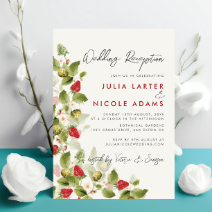 Invitation Réception de mariage aux fraises Fleurs sauvages
