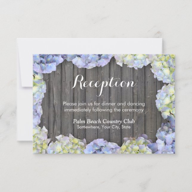 Invitation Réception de mariage aux hydrangeas en bois de gra (Devant)