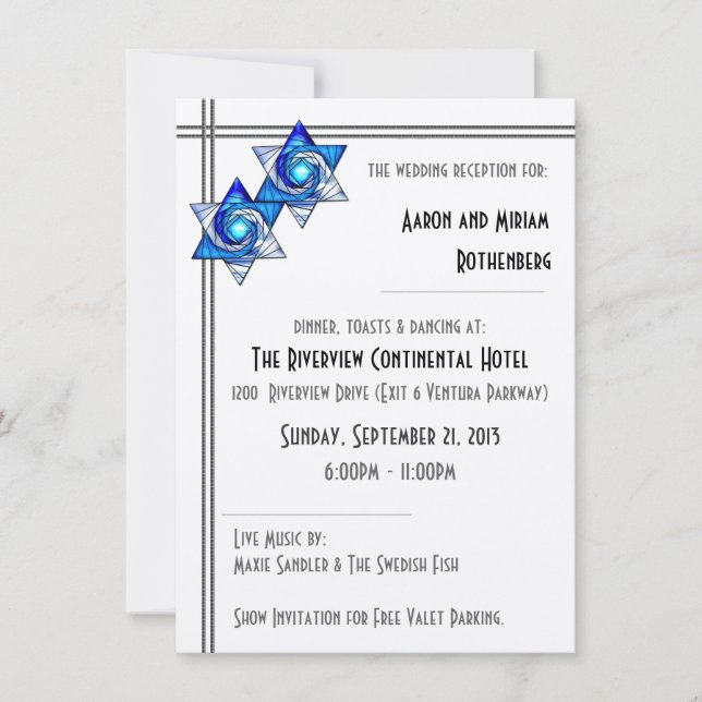 Invitation Réception de mariage avec étoiles de David entrela (Devant)