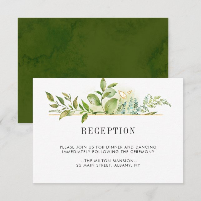 Invitation Réception de mariage avec feuillage vert floral sa (Devant / Derrière)
