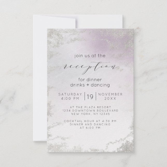 Invitation Réception de mariage avec paillettes argentées et  (Devant)