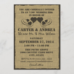 Invitation Réception de mariage BBQ Cœurs et Burlap