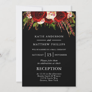 Invitation Réception de mariage Black Red Floral Boho